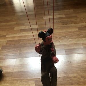 Vintage Marionette Puppet with Black and Red Details